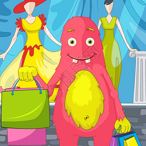 买衣服的粉色卡通怪兽图片