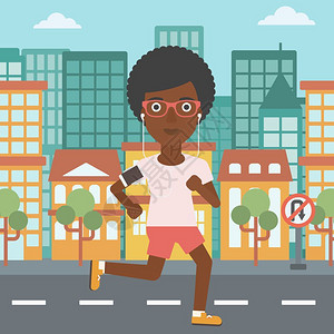 跑步时听歌的非裔女子图片