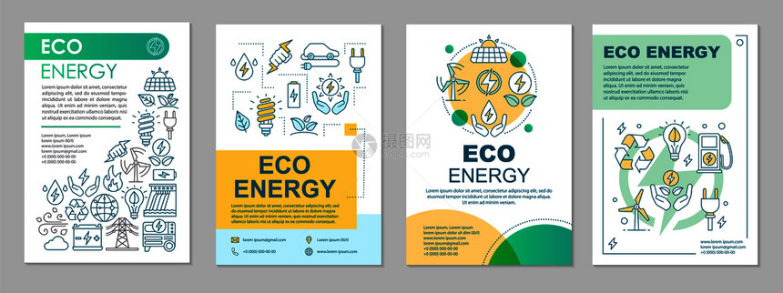 生态能源小册子布局绿色技术传单小册子带有线插图的传单印刷设计替代能源杂志的矢量页面布局年度报告广海生态能源小册子模板布局图片