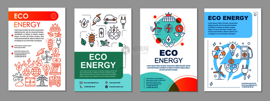 生态能源小册子布局绿色技术传单小册子带有线插图的传单印刷设计替代能源杂志的矢量页面布局年度报告广海生态能源小册子模板布局图片
