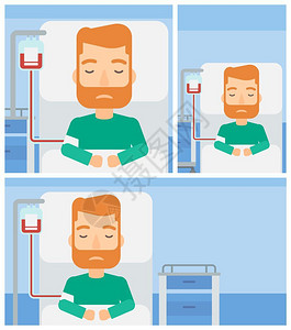 躺着睡觉的男人在医院病房床上躺着的年轻男子插画