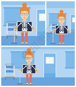 女性患者照X光矢量卡通人物背景图片