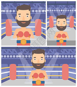 职业男拳击手站在场上矢量平板设计图图片