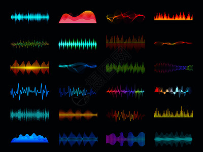 曲调声波状信号歌平衡器音响记录声可视化轨信号频谱和工作室旋拍矢量频率测概念暗底背景音波状信号浪歌平衡器音响记录声可视化轨信号和旋拍矢设计图片