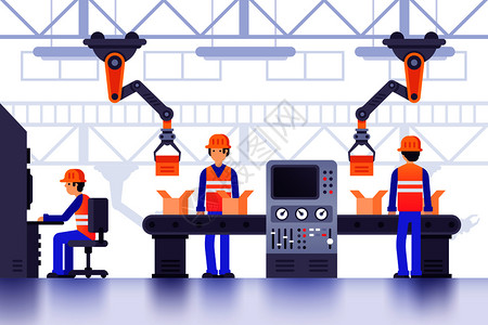 工厂物联网男人计算机控制工自动化插画