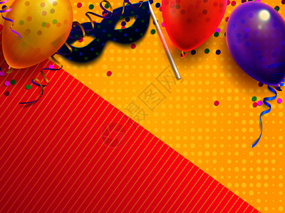 彩虹化妆舞会面罩和气球矢量元素背景图片