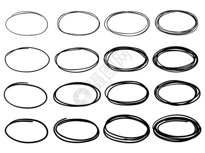 潦草oval草图框架圆木和孤立矢量集插画
