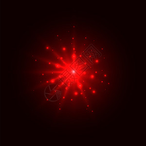 抽象的红色光亮闪爆发炸在黑暗背景上有神奇的明亮闪光中心和点矢量图解背景图片