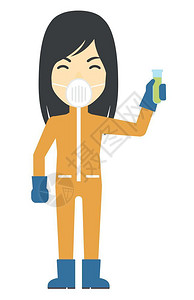 一名戴着防毒口罩的女人卡通矢量人物背景图片