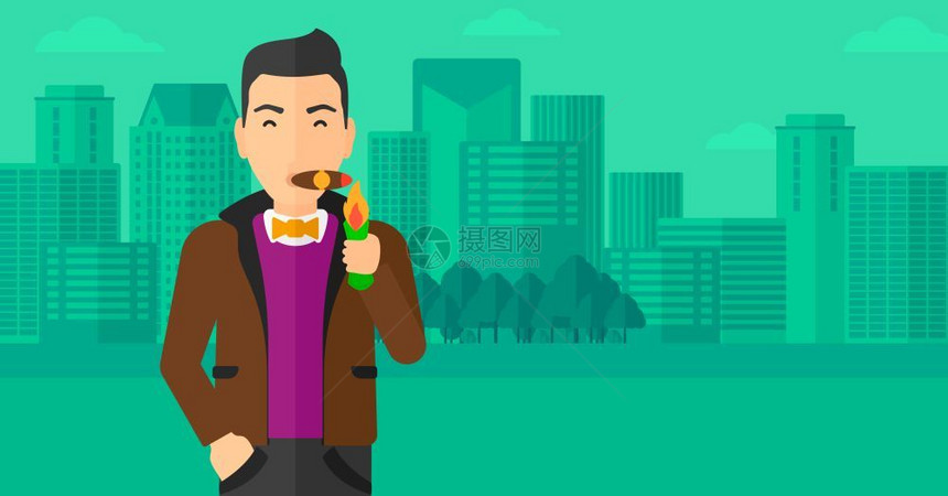 男子抽烟现代城市矢量背景插画图片