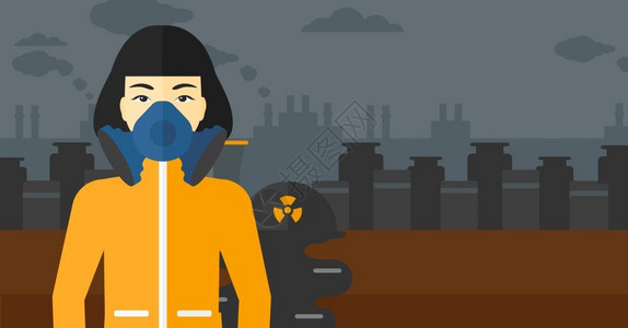 防毒口罩3m在污染环境中身着防化服的女子插画