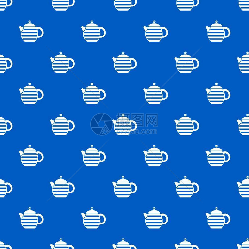 条纹茶壶无缝蓝色图案矢量设计元素图片