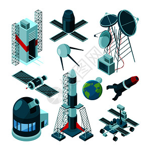 火箭发射空间建筑矢量插画图片
