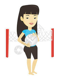 手持排球的年轻女运动员矢量平面插图图片