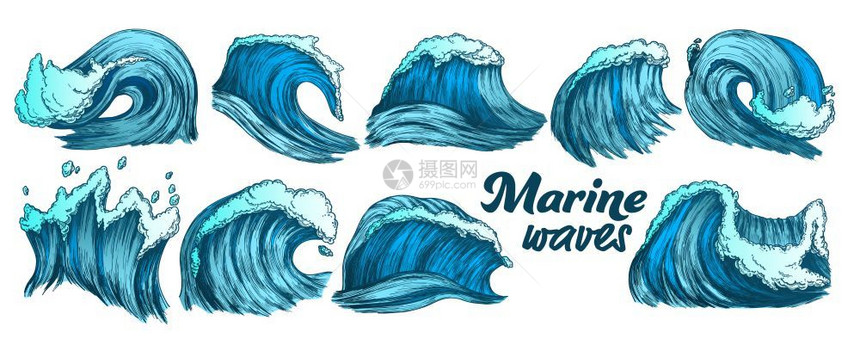 海浪海啸矢量手绘插图图片