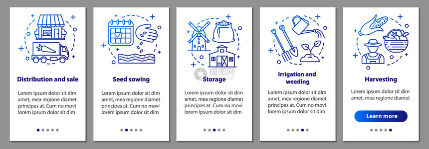 农业播种植储存分发步骤指示uxig矢量插图图片