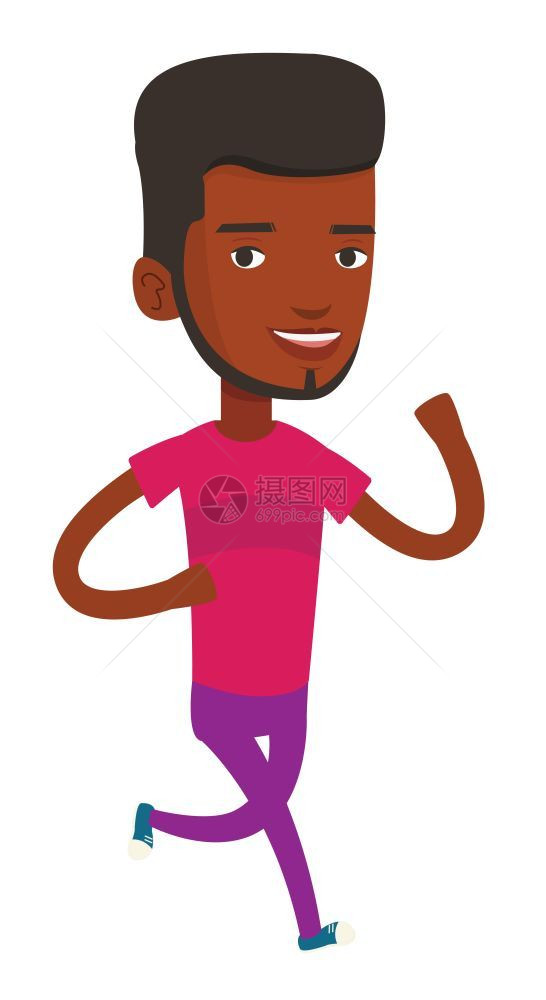 快乐跑步的黑人男性卡通矢量插画图片