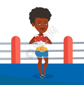 拳击场上自信的非洲女拳手卡通矢量插画背景图片