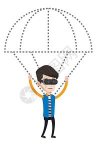使用VR眼镜体验跳伞游戏的男人卡通矢量插画图片