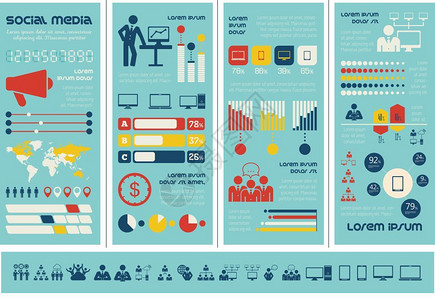 平板社交媒体信息图和标集矢量社交媒体信息图模板图片