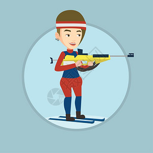 滑雪射击女远动员卡通矢量插画图片