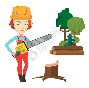 伐木工人在伐木的矢量元素插图图片