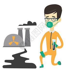 防烟防毒口罩治理核污染的男性科学家卡通矢量插画设计图片
