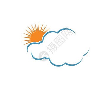 多云标志太阳被云朵遮盖插画