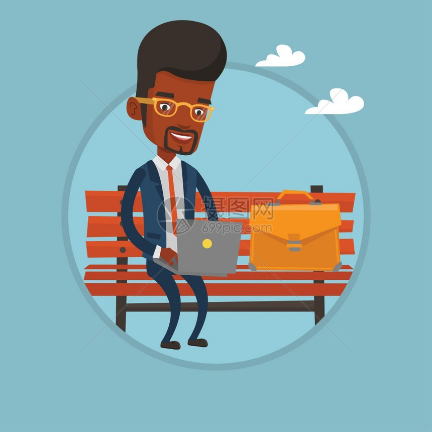 在户外工作的非洲男商人卡通矢量插画图片