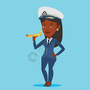 女飞行员快乐的女航空飞行员插画
