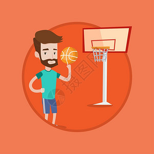 站在篮球场上准备投篮的男青年卡通矢量插画图片