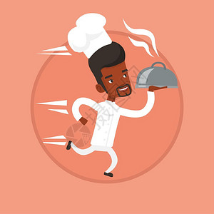 端着美食的非洲男厨师卡通矢量插画图片