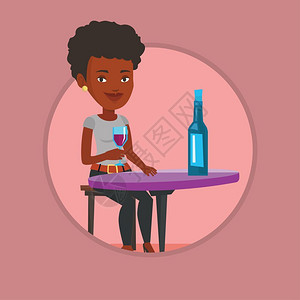 坐在酒吧喝酒的非洲美女卡通矢量插画图片