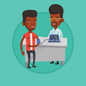 非洲男医生为病人测量血压卡通矢量插画图片