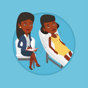 与病人交谈的非洲女心理医生卡通矢量插画图片