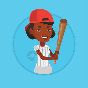 身穿制服的非洲女棒球运动员卡通矢量插画图片