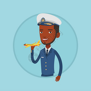 公司休闲区模型手拿飞机模型的非洲男飞行员卡通矢量插画插画