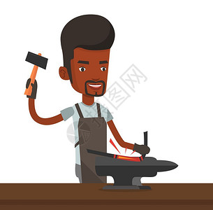 正在打铁的非洲男铁匠卡通矢量插画高清图片