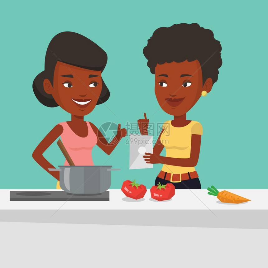 烹饪健康餐的非裔女子图片