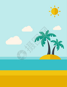 热带海岛有棕榈树和太阳沙滩背景图片