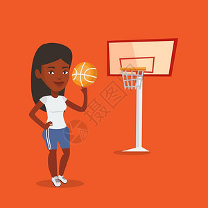 站在篮球场上的非洲女篮运动员卡通矢量插画图片