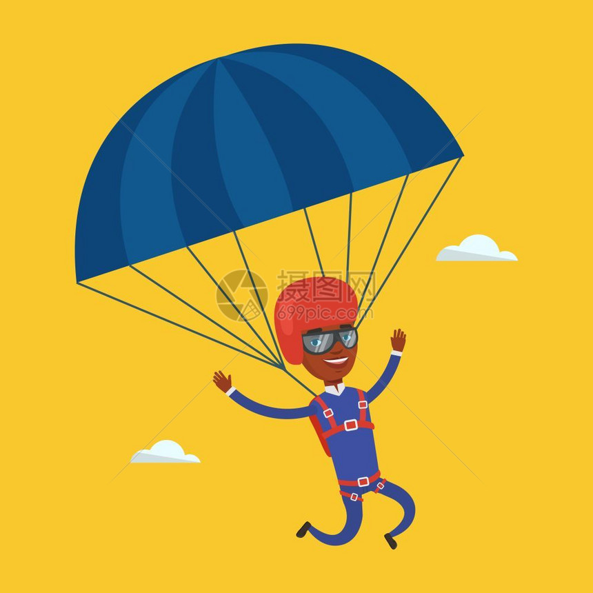 戴护目镜的非洲男人乘降落伞飞行图片
