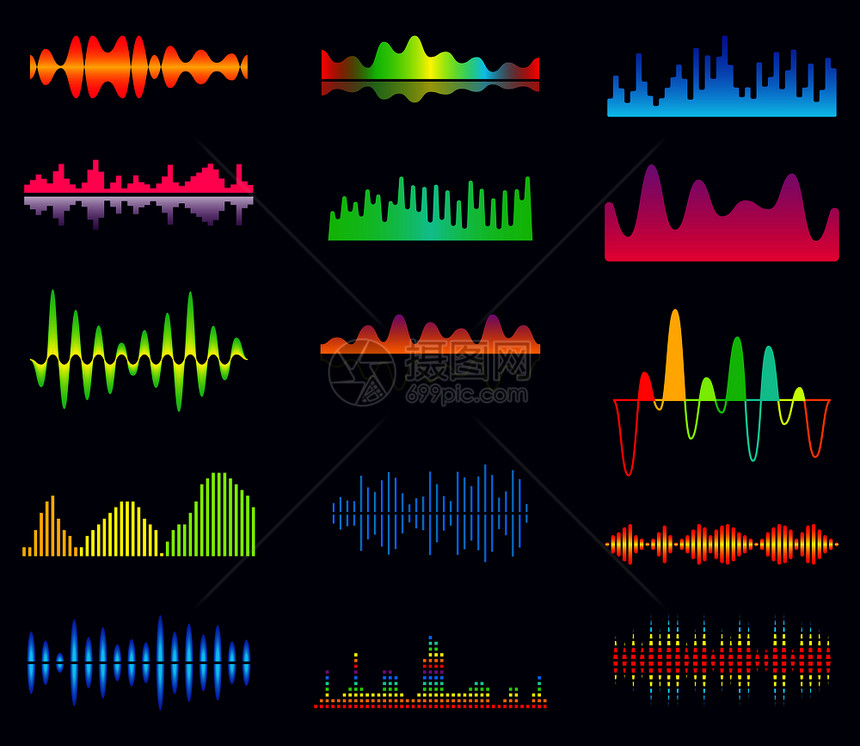 音量均衡器效模拟波室声频乐播放器波形声频信号音轨矢量集电子等效频率波曲线形音乐平衡器频率矢量集工作室声频图片