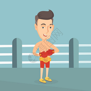 站在拳击台上自信的男拳击手卡通矢量插画图片