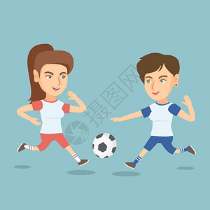 女足球运动员在踢足球的人插画
