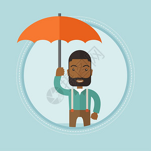 打着雨伞的非洲男保险代理人卡通矢量插画图片