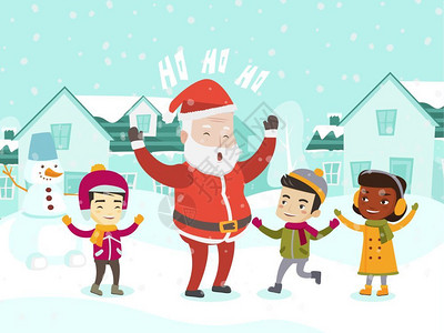 冬天和圣诞老人一起过圣诞节矢量插画背景图片