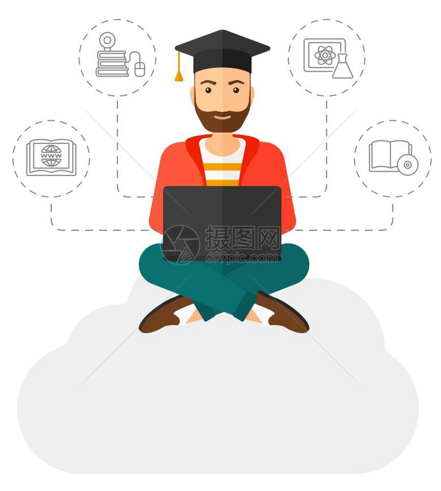 一位坐在云层上的毕业生图片