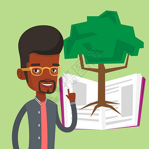 一位非裔美国人学生指向知识树背景图片