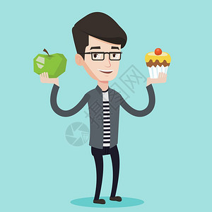 手持苹果和蛋糕的男人背景图片